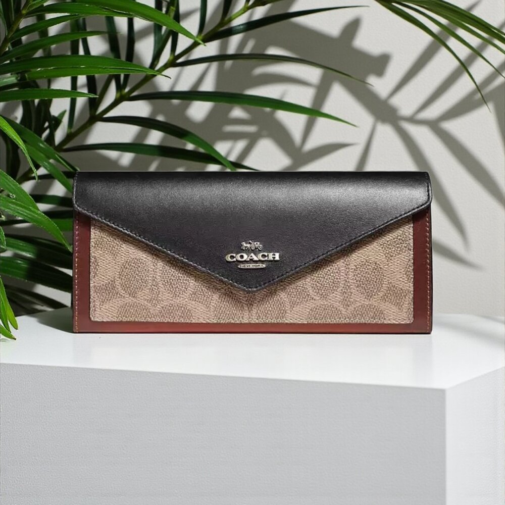 COACH Signature Color Block Slim Wallet - Picture 1 of 11